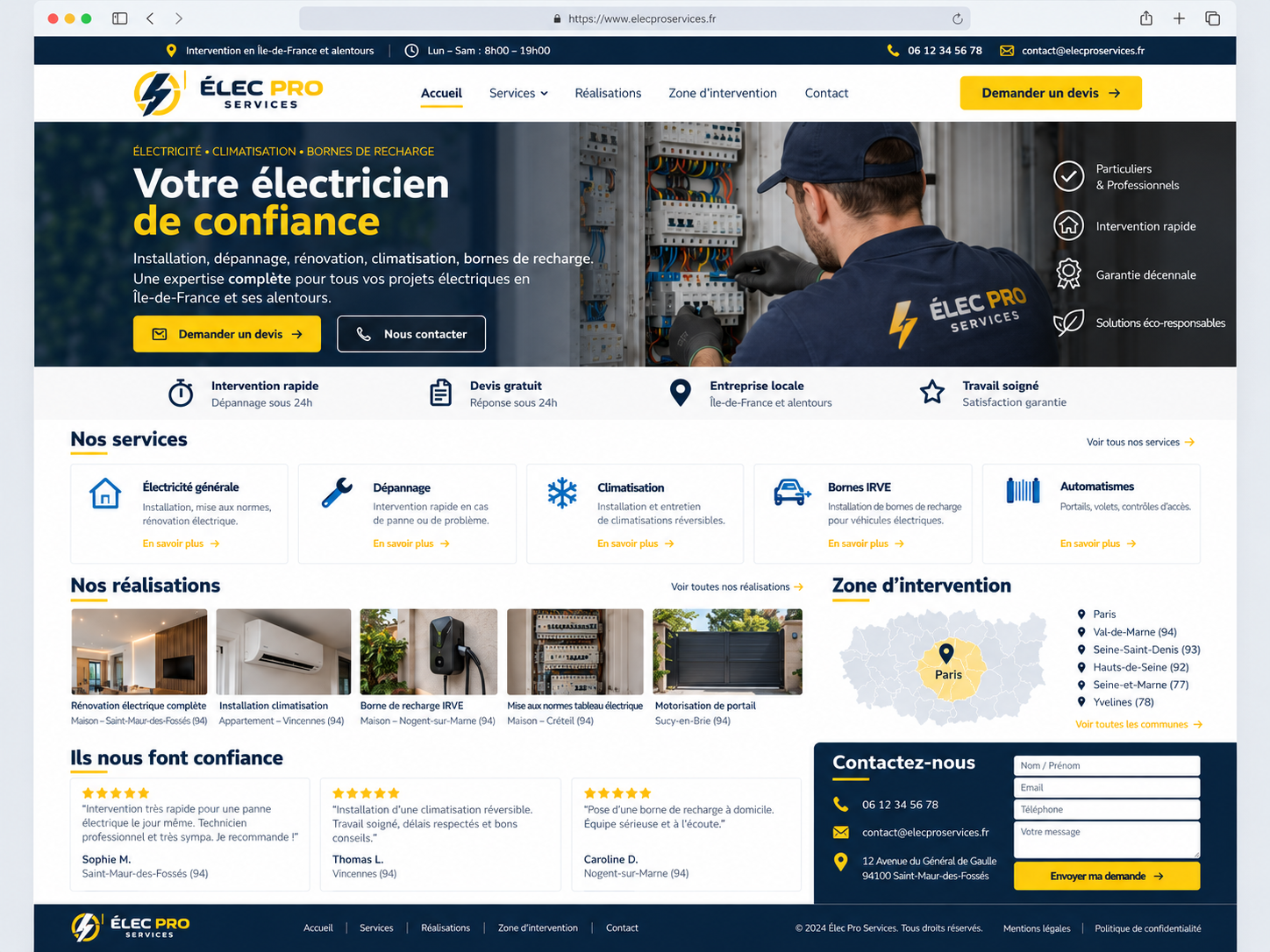 Exemple de site internet Élec Pro Services